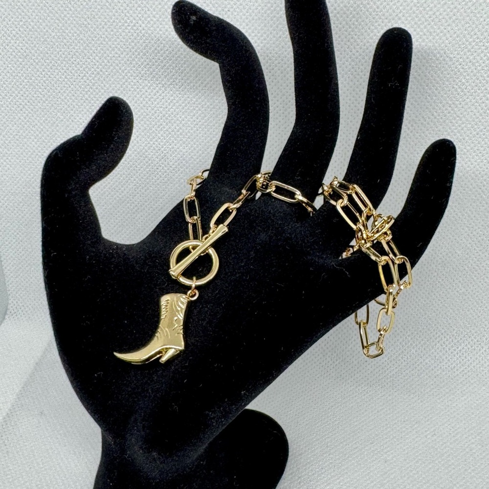 Gold Plated Paperclip Chain Necklace 20 Inch with Boot Charm